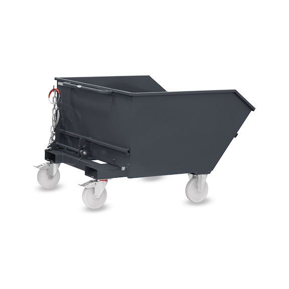FETRA Tipping container 750 litres, load capacity 1000 kg LxWxH 1510x1300x923 mm RAL 7016 - Накланящи се контейнери, ръчно накланяне – мобилен контейнер със спирачки Totalstop
