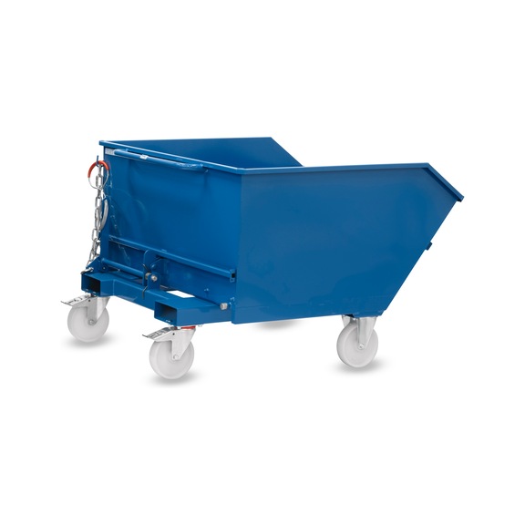 FETRA Tipping container 750 litres, load capacity 1000 kg LxWxH 1510x1300x923 mm RAL 5007 - Tipping containers, manual tipping - mobile container with Totalstop brakes