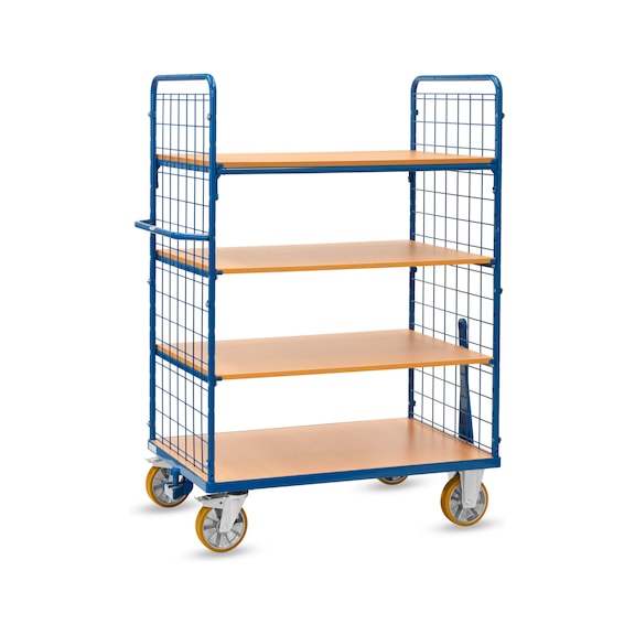 FETRA Shelf trolley with 4 levels, load capacity 600 kg, loading surface 1200 x 800 mm, with tugger train - Shelf trolley with <br/>4 tiers