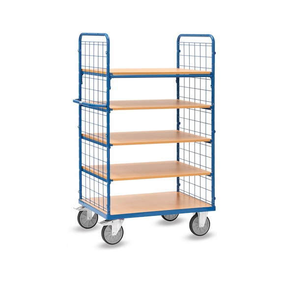 FETRA Shelf trolley with wire mesh, 600 kg load capacity, 5 tiers, loading surface 1000 x 700 mm - Shelf trolley with 5 load areas