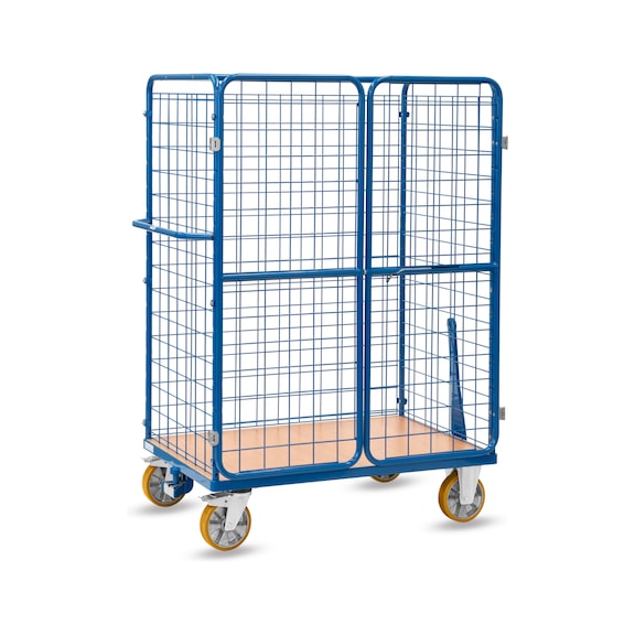 FETRA Shelf trolley with 1 tier, load capacity 600 kg, loading surface 1200 x 800 mm, with tugger train - Shelf trolley with hinged doors, 1 shelf
