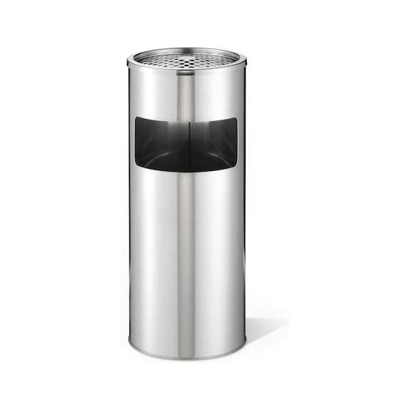 DURABLE Round stainless steel litter bin, 17 litres, with ashtray, silver - Litter bin with ashtray, 17 l