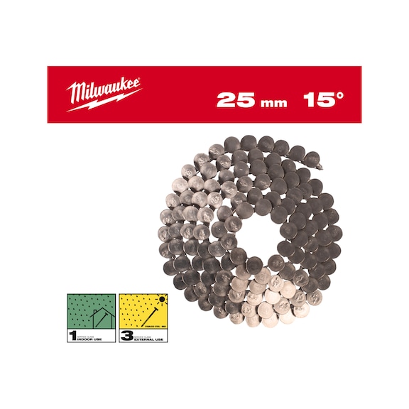 MILWAUKEE Edelstahl Rundkopfn&auml;gel 15 Grad 3,05 /25 mm Ringschaft VE 2.160 4932499327 - Magazinierter Nagel