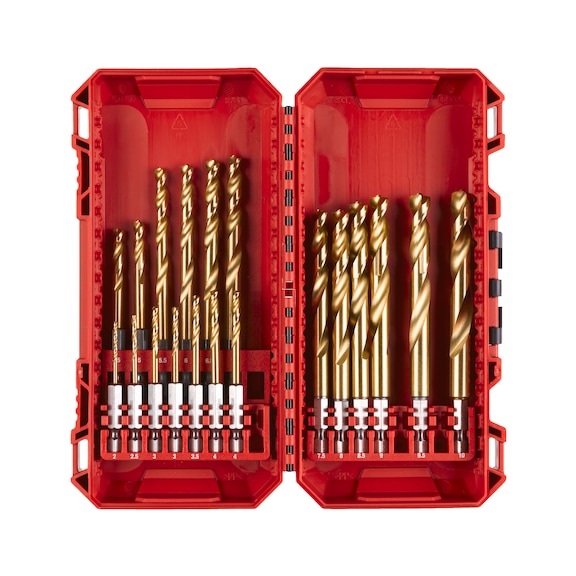 MILWAUKEE SHOCKWAVE™ HSS-G TiN Red Hex Metal Drill Bit Set (19-piece) 4932499763 - Solid drill bits (non-detachable cutting edges)