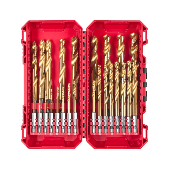 MILWAUKEE Metalbohrer SHOCKWAVE(TM) HSS-G TIN Red Hex Set (25-teilig) 4932500420 - Spiralbohrer mit Zylinderschaft