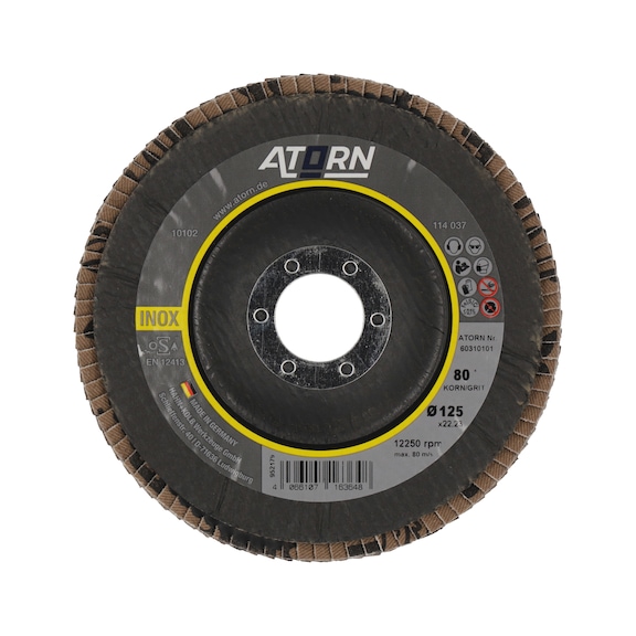 ATORN Flap disc grain 80, 125 mm, angled, stainless steel/steel |PROMOTION - Lamellenschijf - hoogwaardige universele schijf voor rvs, staal |AANBIEDING