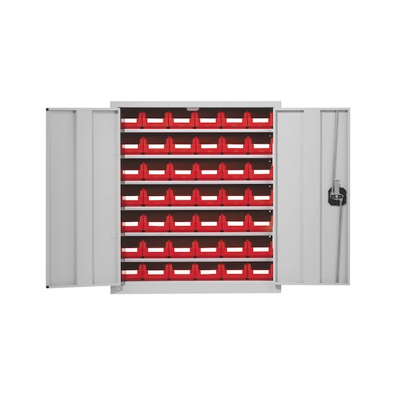 RASTERPLAN Shlv.cab., mod.14, RAL 7035 w. easy-v. stor.bins 780x690x285 mm 6 sh. - Wing door cabinet equipped with polyethylene easy-view storage bins