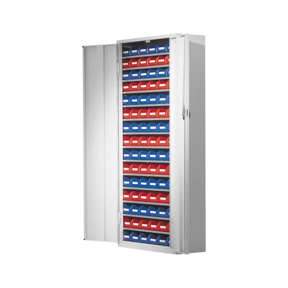 RASTERPLAN Arm. est. Mod. 23, RAL7035, cajas almac. f&aacute;cil visual. 1600x690x285mm - Armario de puertas de hoja equipado con cajas de almacenamiento de polietileno