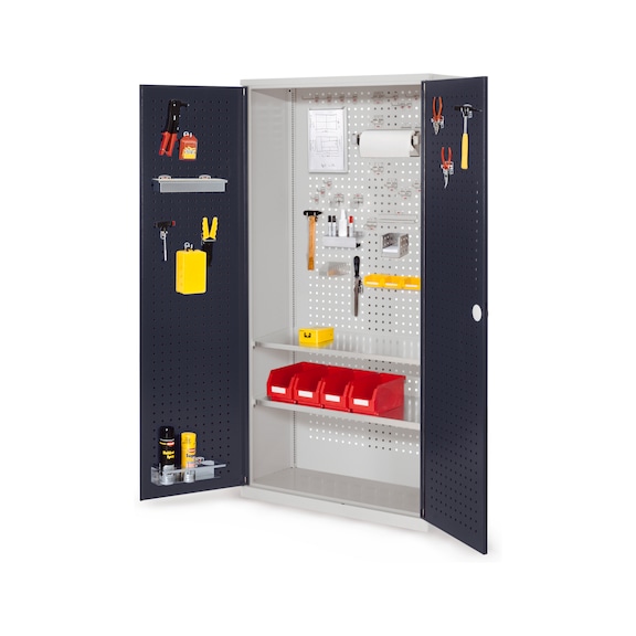 RASTERPLAN Gereedsch.kast m. geperf. plaatd. 1950 x 1000 x 410&nbsp;mm RAL 7035/7016 - Gereedschapskast met legborden