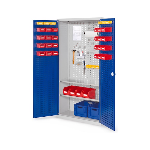 RASTERPLAN Gereedschapskast m. sleufplaatd. 1950 x 1000 x 410&nbsp;mm RAL 7035/5010 - Gereedschapskast met legborden