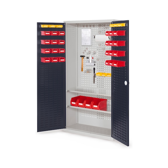 RASTERPLAN Werkzeugschrank mit Schlitzplattent&uuml;ren 1950x1000x410mm RAL 7035/7016 - Werkzeugschrank mit Fachb&ouml;den