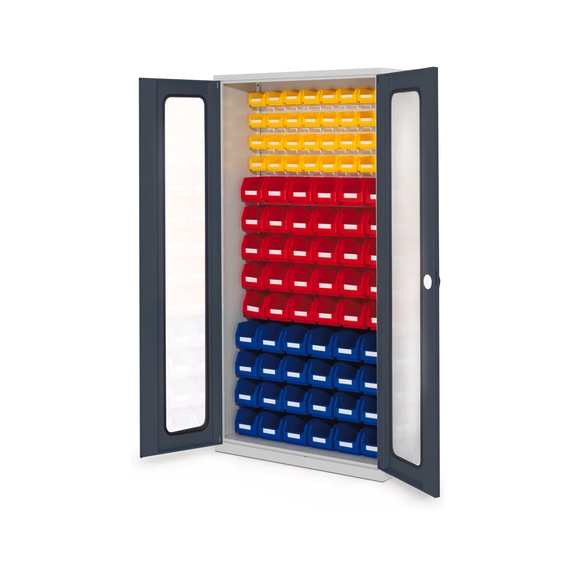 RASTERPLAN Slotted panel cabinet model 51 w viewing window doors RAL 7035/7016 - Slotted panel cabinet with doors with viewing window
