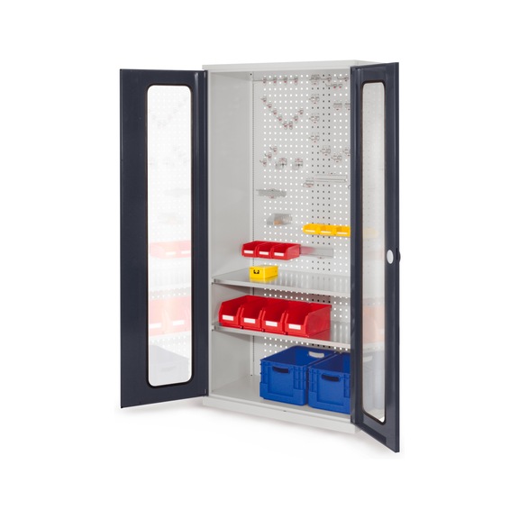 RASTERPLAN Armadietto porta-attrezzi AxLxP 1950x1000x500mm ante con finestra - Armadietto porta-attrezzi con ripiani