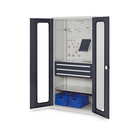 RASTERPLAN Arm. herr. mod. 32 1950x1000x600&nbsp;mm, puertas vent. vis. 7035/7016 - Armario de puerta con bisagras con estante y cajones
