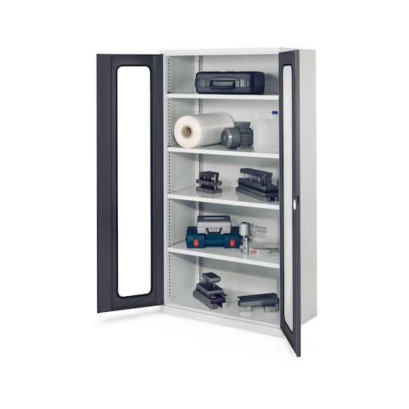 RASTERPLAN Kast v. zware bel., model 41, deuren met kijkv. hxbxd 1950 x 1000 x 600 mm - Kast voor zware belasting zonder scheidingswand in het midden