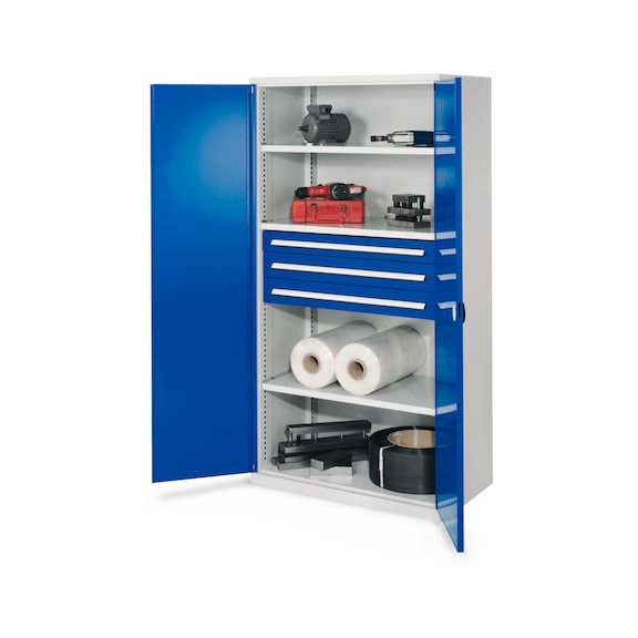 RASTERPLAN Kuvvetli tip dolap, model 43 sert sac kapılı 1950x1000x600&nbsp;mm RAL 7035/5010 - Merkezi b&ouml;lmesiz kuvvetli tip dolap