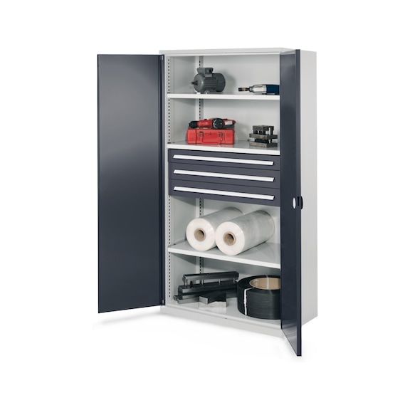 RASTERPLAN Kast v. zware bel., model 43 m. mass. plt.met. deuren hxbxd 1950x1000x600 mm - Kast voor zware belasting zonder scheidingswand in het midden