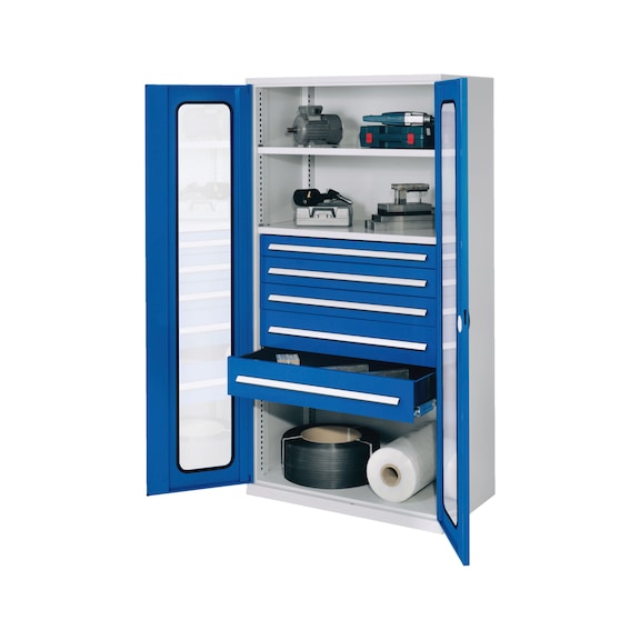 RASTERPLAN Arm. car. pes. mod. 44 con pu. vent. vis. 1950x1000x600&nbsp;mm RAL 7035/5010 - Armario para cargas pesadas sin partici&oacute;n central