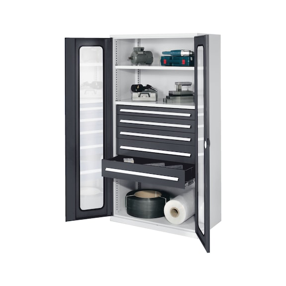 RASTERPLAN Kuvvetli tip dolap, model 44, iz. pencereli kapılar, YxGxD 1950 x 1000 x 600 mm - Merkezi b&ouml;lmesiz kuvvetli tip dolap