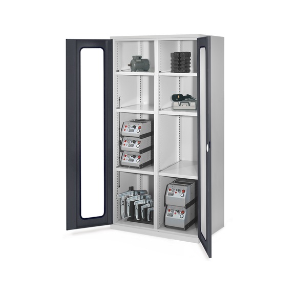 RASTERPLAN Kuvvetli tip dolap, model 51, iz. pencereli kapılar, YxGxD 1950 x 1000 x 600 mm - Merkezi b&ouml;lmeli kuvvetli tip dolap