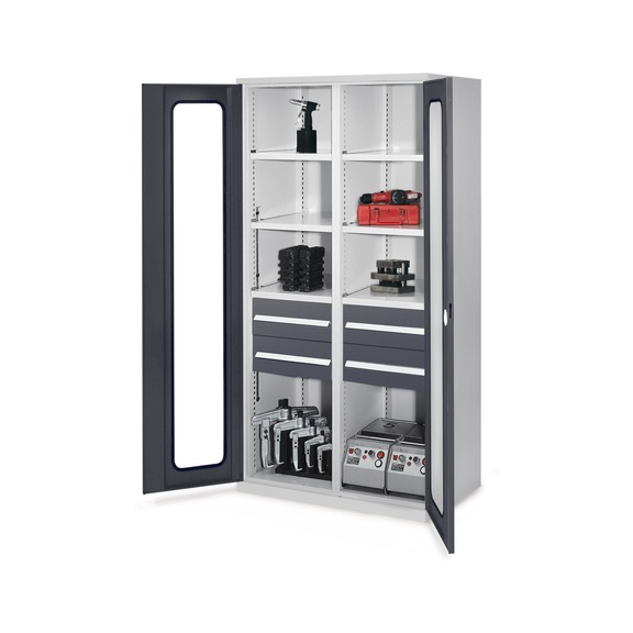RASTERPLAN Kuvvetli tip dolap, model 52, iz. pencereli kapılar, YxGxD 1950 x 1000 x 600 mm - Merkezi b&ouml;lmeli kuvvetli tip dolap