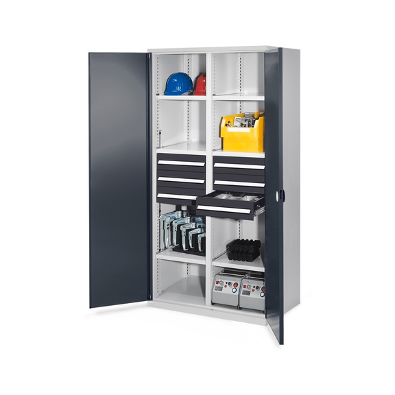 RASTERPLAN Kuvvetli tip dolap, model 53, sert sac kapılarla, YxGxD 1950 x 1000 x 600 mm - Merkezi b&ouml;lmeli kuvvetli tip dolap