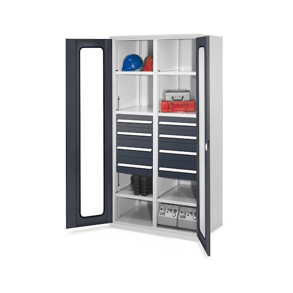 RASTERPLAN Kuvvetli tip dolap, model 54, iz. pencereli kapılar, YxGxD 1950 x 1000 x 600 mm - Merkezi b&ouml;lmeli kuvvetli tip dolap