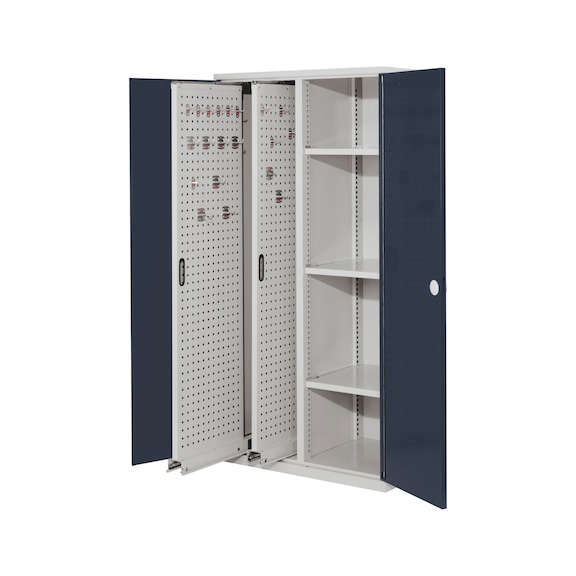 RASTERPLAN Vertikalschrank Modell 80 mit Vollblecht&uuml;ren HxBxT 1950x1000x600 mm - Vertikalschrank mit RasterPlan Lochblech Ausz&uuml;gen und Fachb&ouml;den