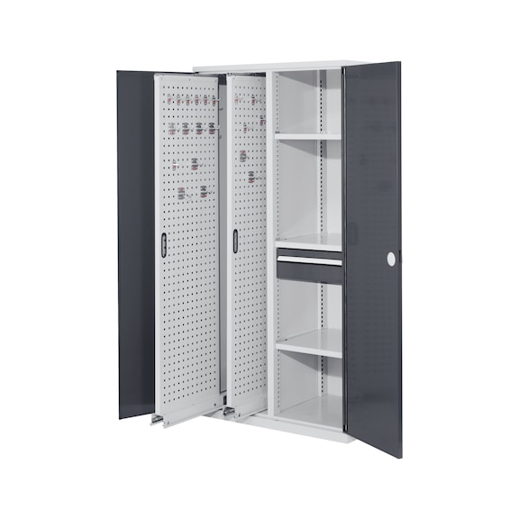 RASTERPLAN Dikey dolap, 82, sert sac kapılarla, Y x G x D 1950 x 1000 x 600 mm - RASTERPLAN delikli metal plaka &ccedil;ekmeler, raflar ve &ccedil;ekmecelerle dikey dolap
