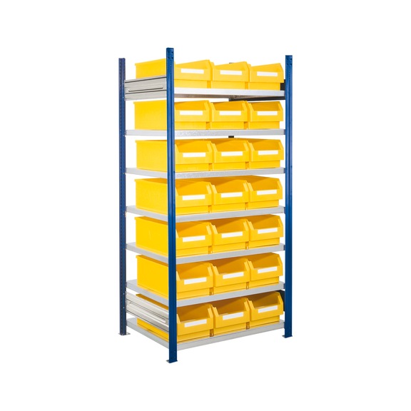 RASTERPLAN Steckregal Grundfeld Modell 15 2000x1000x600 mm 7 Fachb&ouml;den verzinkt RAL 5010 - Steckregal mit Sichtlagerk&auml;sten