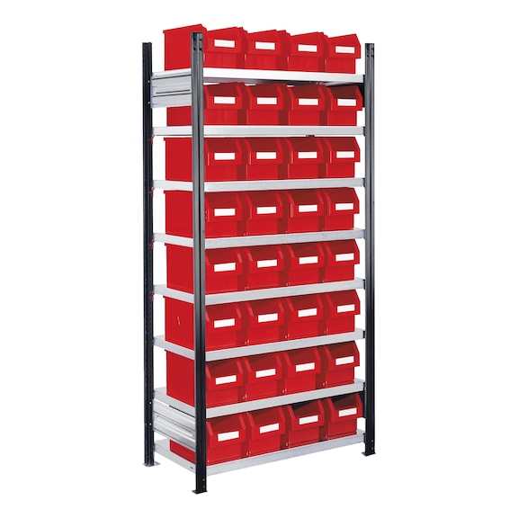 RASTERPLAN Scomparto base rack a innesto mod 12 2000x1000x300 mm 8 ripiani zinc RAL 7016 - Scaffale a incastro con contenitori con vista sull'interno
