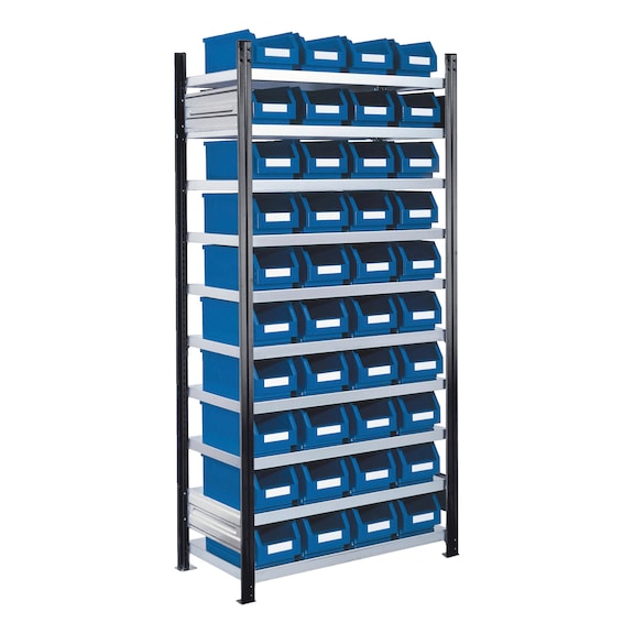 RASTERPLAN Ge&ccedil;meli raf basit b&ouml;lmeli model 13 2000x1000x400&nbsp;mm 10 raf galvanizli RAL 7016 - Kolay g&ouml;r&uuml;nen depolama kutulu ge&ccedil;meli raf