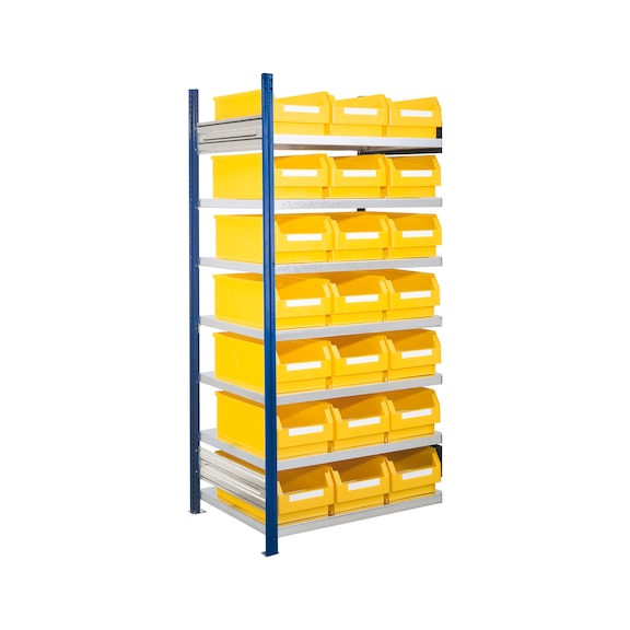 RASTERPLAN Ge&ccedil;meli raf ek b&ouml;lmeli model 15 2000x1000x600&nbsp;mm 7 raf galvanizli RAL 5010 - Kolay g&ouml;r&uuml;nen depolama kutulu ge&ccedil;meli raf