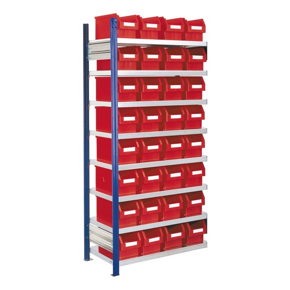 RASTERPLAN Ge&ccedil;meli raf ek b&ouml;lmeli model 12 2000x1000x400&nbsp;mm 8 raf galvanizli RAL 5010 - Kolay g&ouml;r&uuml;nen depolama kutulu ge&ccedil;meli raf