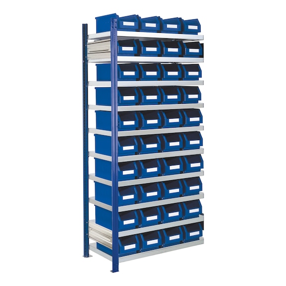 RASTERPLAN Est. insertable piso adic. mod. 13 2000x1000x400&nbsp;mm 10 estantes galv. RAL 5010 - Estante insertable con cajas de almacenamiento de visualizaci&oacute;n f&aacute;cil