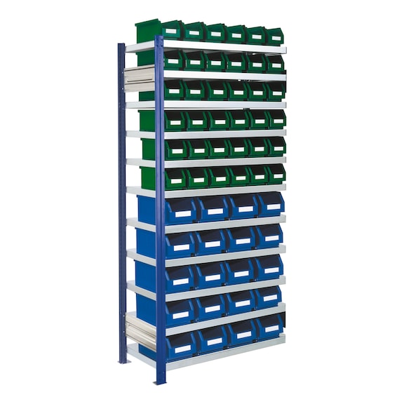 RASTERPLAN Steckregal Anbaufeld Modell 14 2000x1000x400 mm 11 Fachb&ouml;den verzinkt RAL 5010 - Steckregal mit Sichtlagerk&auml;sten