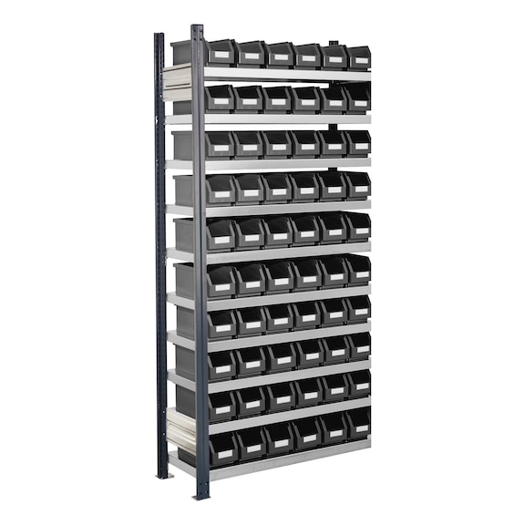 RASTERPLAN Scomparto agg rack a innesto mod 11 2000x1000x300 mm 10 ripiani zinc RAL 7016 - Scaffale a incastro con contenitori con vista sull'interno