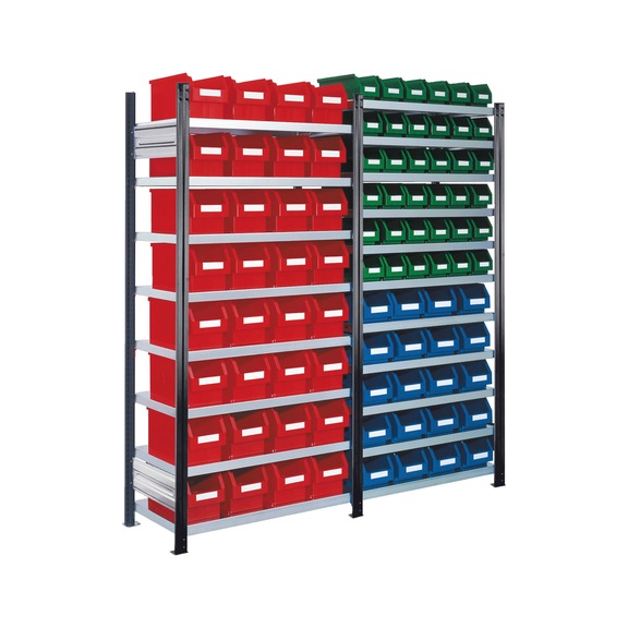 RASTERPLAN Plug-in rack basic bay model 16 2000x2000x400&nbsp;mm 19 shelves galvanised RAL 7016 - Plug-in rack with easy-view storage bins