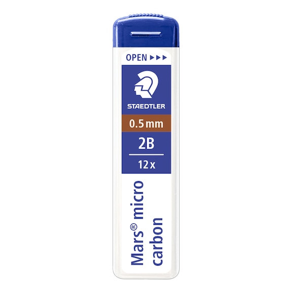 STAEDTLER Feinmine Mars micro carbon 250, 0.5mm, H&auml;rte: 2B, schwarz, Dose mit 12 Minen - Feinmine, Filmmine