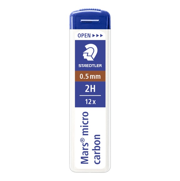 STAEDTLER Feinmine Mars micro carbon 250, 0.5mm, H&auml;rte: 2H, schwarz, Dose mit 12 Minen - Feinmine, Filmmine