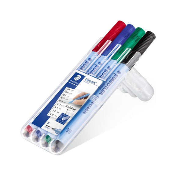 STAEDTLER Lumocolor correctable transparency pen, F, refillable, 4 colours, box - Fine-tip pen