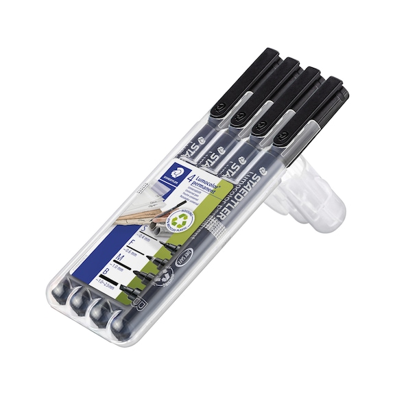 STAEDTLER Lumocolor SFMB permanent Set, 4 sortierte Breiten, schwarz, Box - Feinschreiber