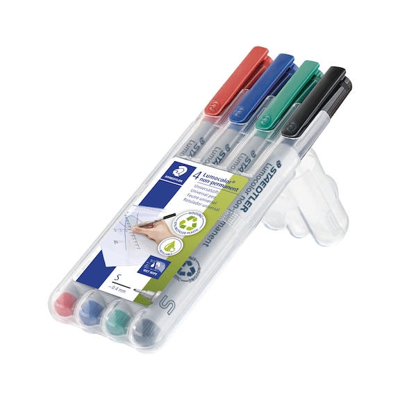 STAEDTLER Lumocolor S non-permanent universal pen, 4 assorted colours, box - Fine-tip pen