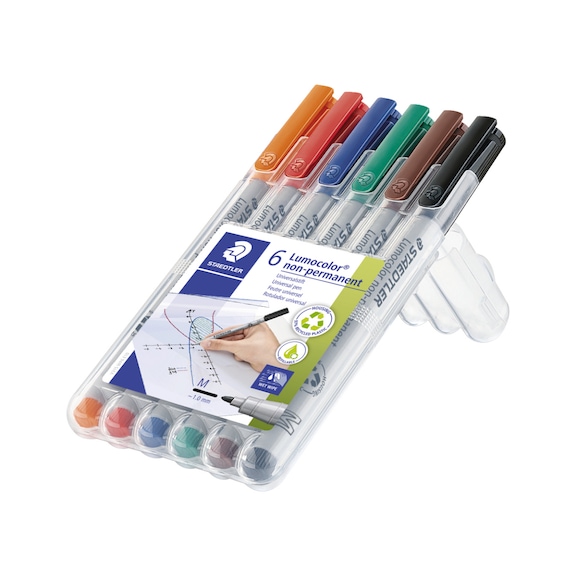 STAEDTLER Lumocolor M non-permanent universal pen, 6 assorted colours, box - Fine-tip pen