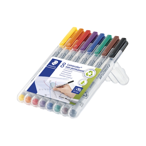 STAEDTLER Lumocolor F non-permanent universal pen, approx. 0.6 mm, 8 assorted colours - Fine-tip pen