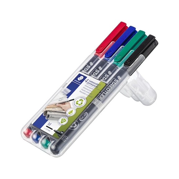 STAEDTLER Lumocolor M permanent universal pen, 1 mm, 4 assorted colours, box - Fine-tip pen