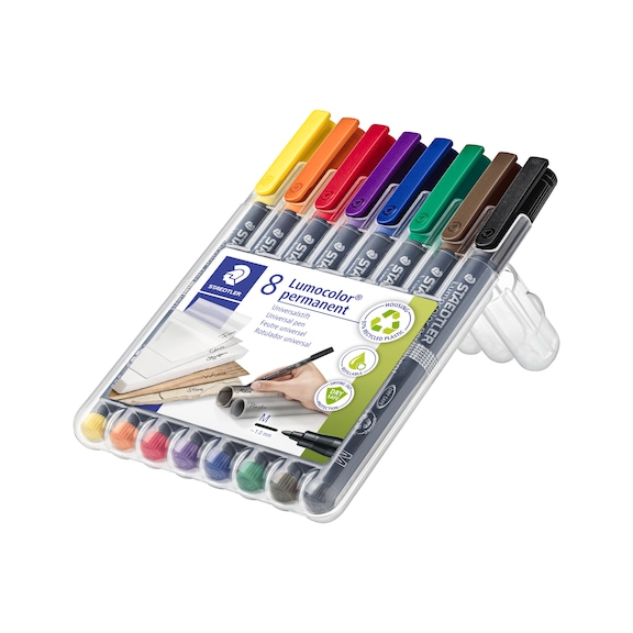STAEDTLER Lumocolor M Permanent Universal Pen, 1 mm, 8 assorted colours, box - Fine-tip pen