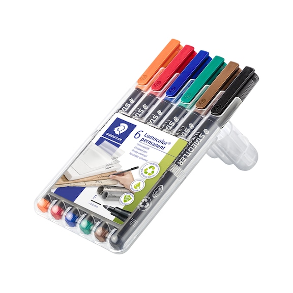 STAEDTLER Lumocolor F permanent universal pen, 0.6 mm, 6 assorted colours, box - Fine-tip pen
