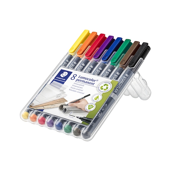 STAEDTLER Lumocolor F permanent universal pen, 0.6 mm, 8 assorted colours, box - Fine-tip pen