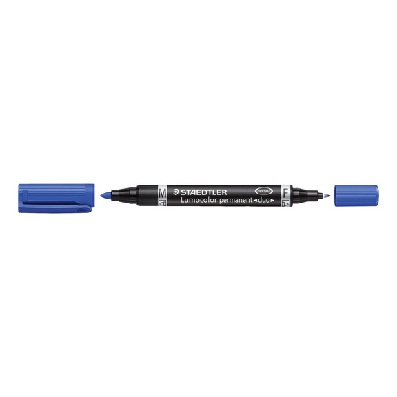 STAEDTLER Permanentmarker Lumocolor duo, nachf&uuml;llbar, 0.6mm und 1.5 mm, blau, 10 St&uuml;ck - Permanentmarker